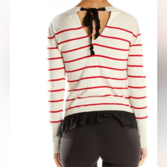 Princess Vera Wang Striped Scoop Neck Sweater sequin Tulle Trim Junior‘s Large - Picture 1 of 12